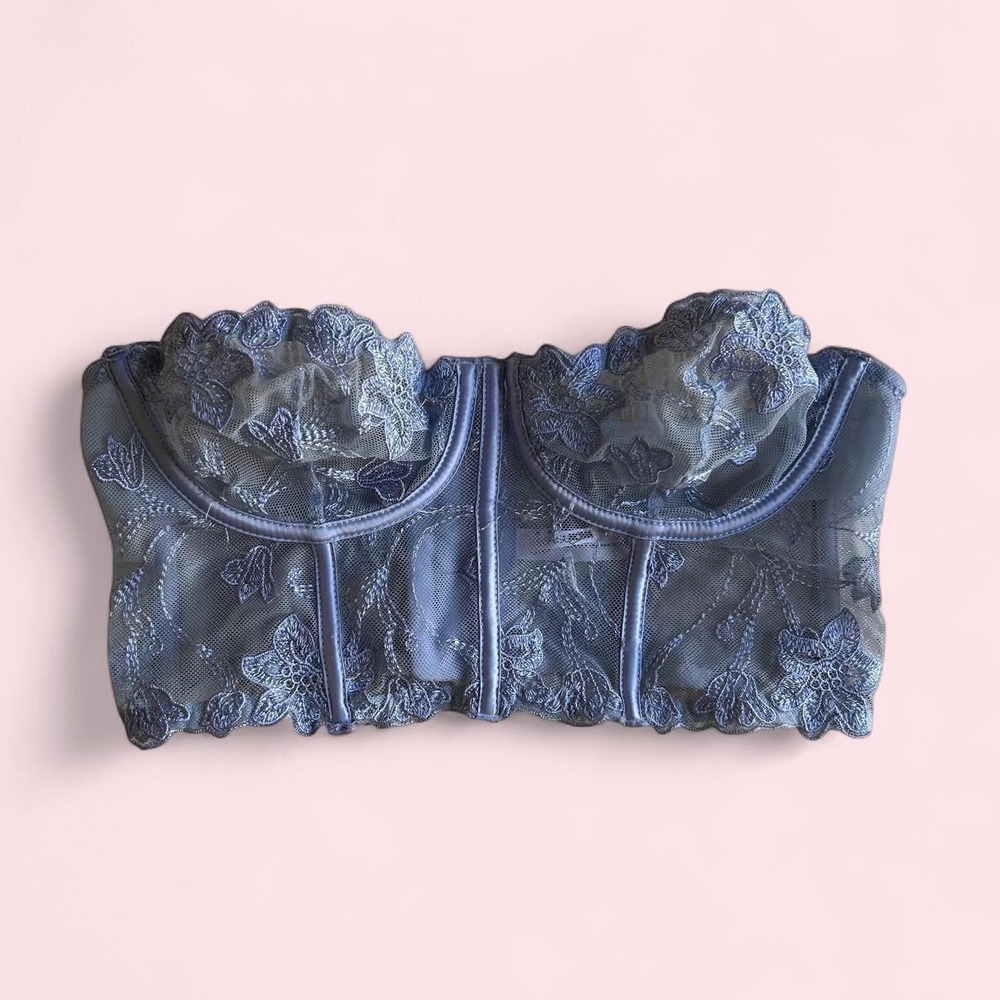 Fashion Nova sheer lace bustier in baby blue with structured boning size S